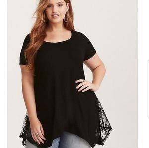 Torrid super soft knit black tunic tee with lace